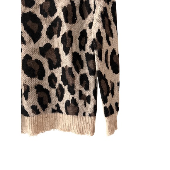 AQUA 100% Cashmere Leopard Print Distressed Sweater XS Y2K Grunge - Picture 4 of 8